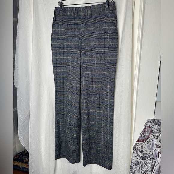 Kasper Relaxed Fit Tailored Pants Small Blue & Gray Plaid Pull On Elastic Waist - Picture 4 of 17